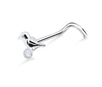 Bird Stone Shaped Silver Curved Nose Stud NSKB-326